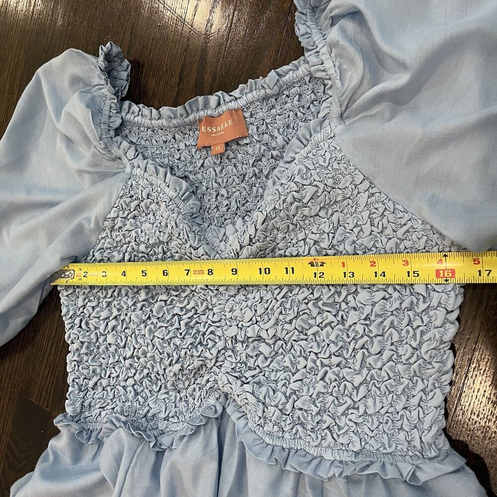 JessaKae Dress Women’s 1X Love Spell Blue Midi Smocked 3/4 Balloon Sleeve - Picture 8 of 10